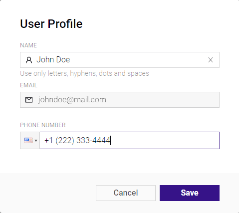Edit User Profile modal window